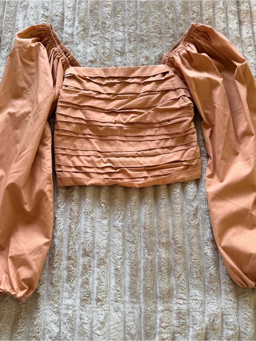 Abercrombie & Fitch Rust Puff-Sleeve Ruched Crop Top